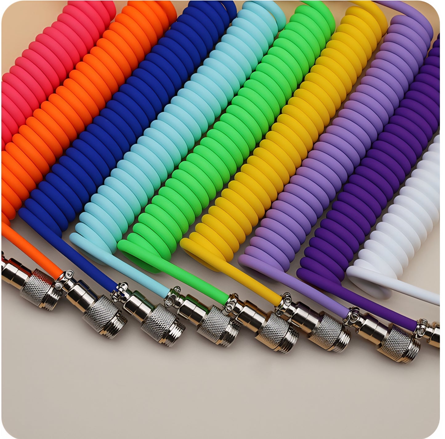 8k Custom Silicone Braided Luminous Aviator Plug Coiled Cable For Mechanical Keyboard
