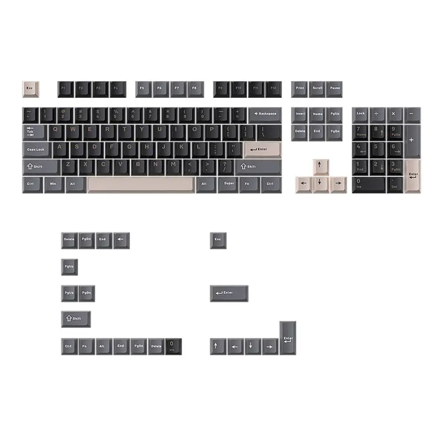 Black Beige Gray Doubleshot Cherry PBT Keycaps