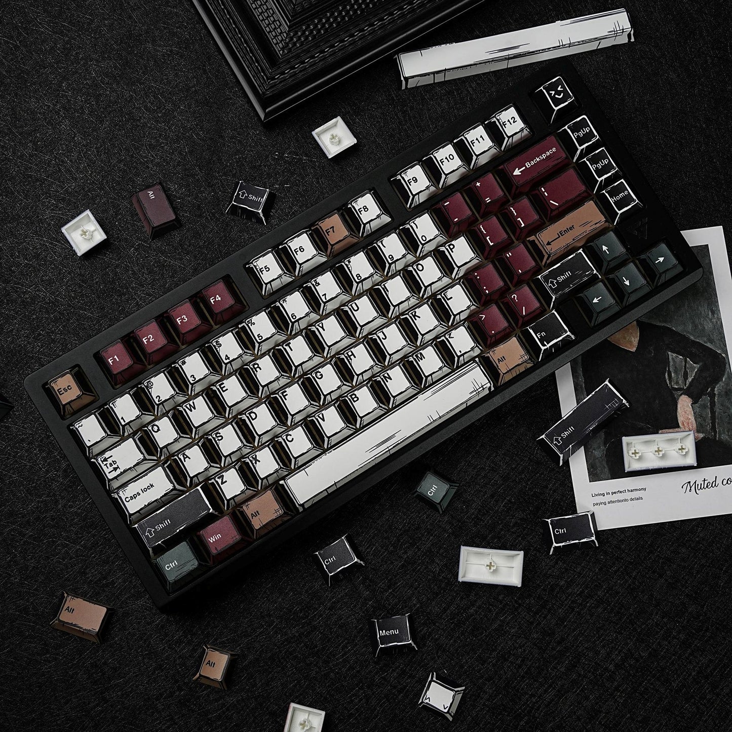 Comic Mixed Light Cherry 1.7mm Thick PBT Keycaps