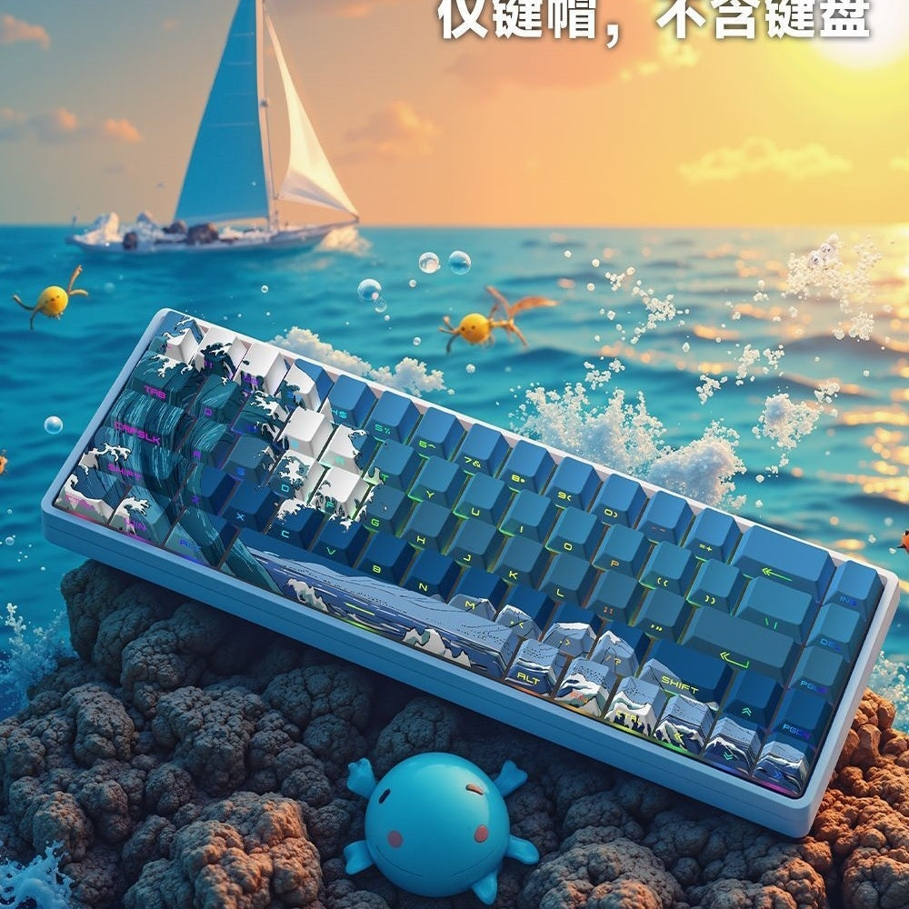 Ukiyo-e Blue Black Waves Quality Side Backlit Cherry PBT Keycaps
