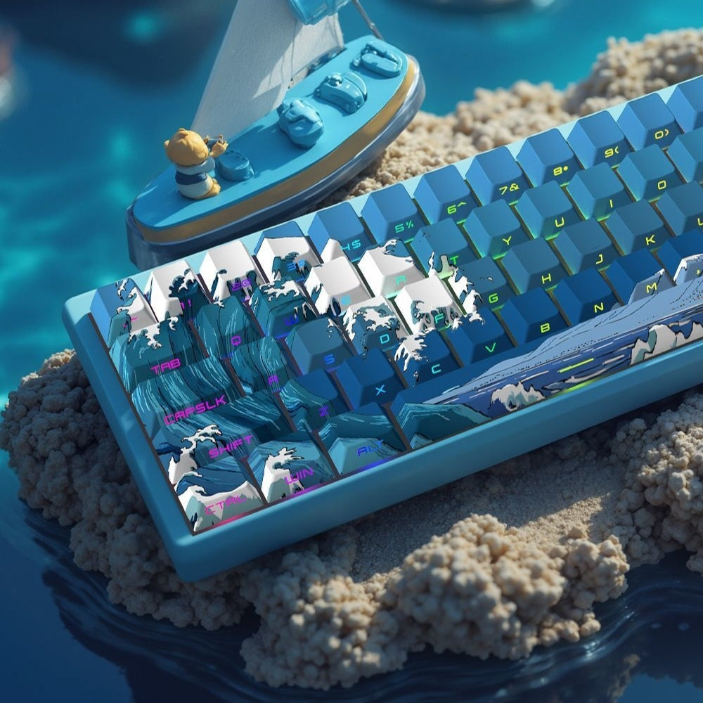 Ukiyo-e Blue Black Waves Quality Side Backlit Cherry PBT Keycaps