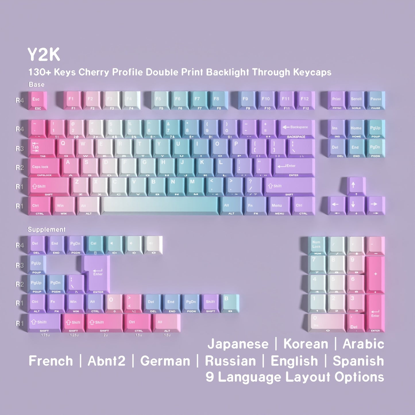 Aurora Y2K Cherry  Dual Legends Backlit Keycaps