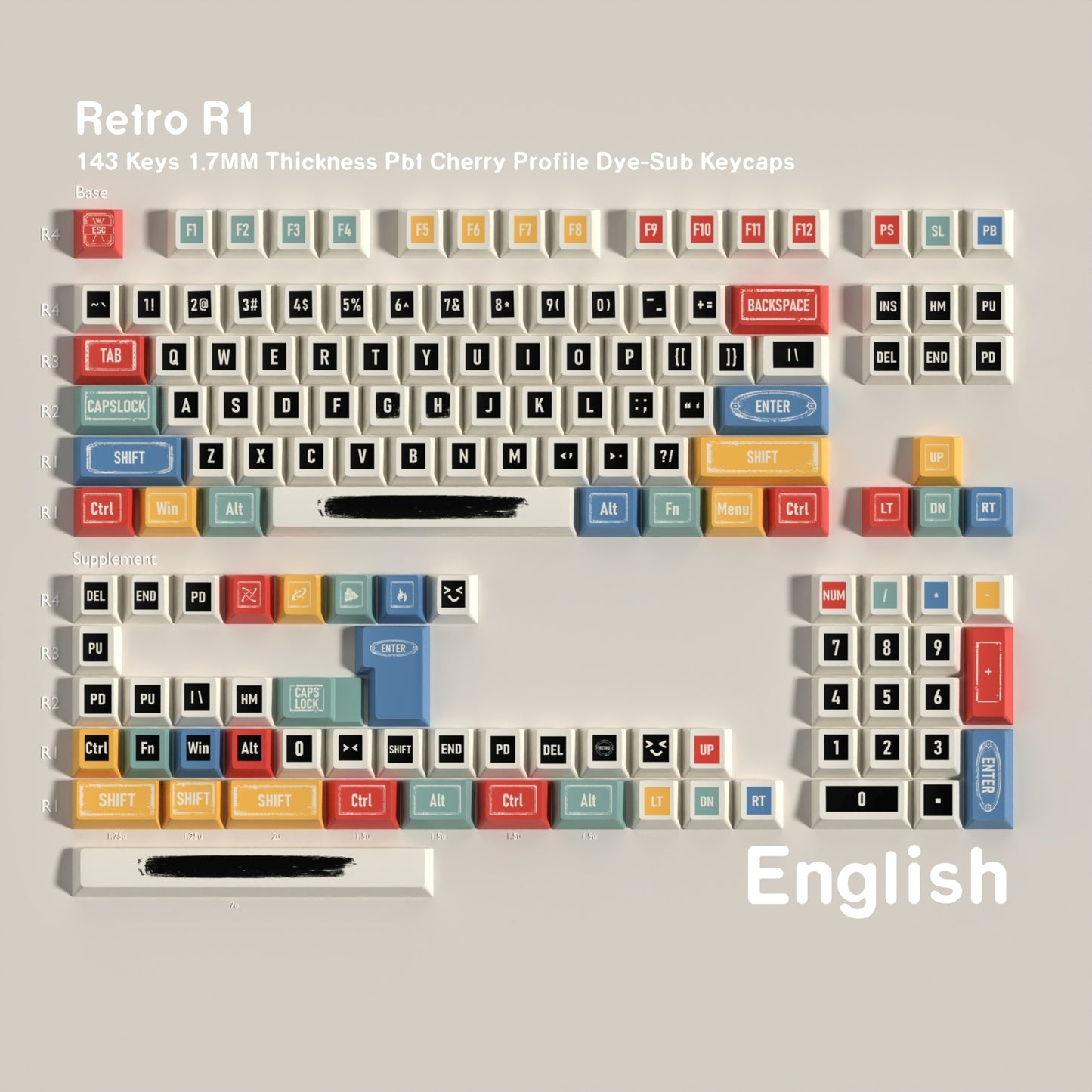 Retro R1 Cherry 1.7mm Thick  PBT Keycaps