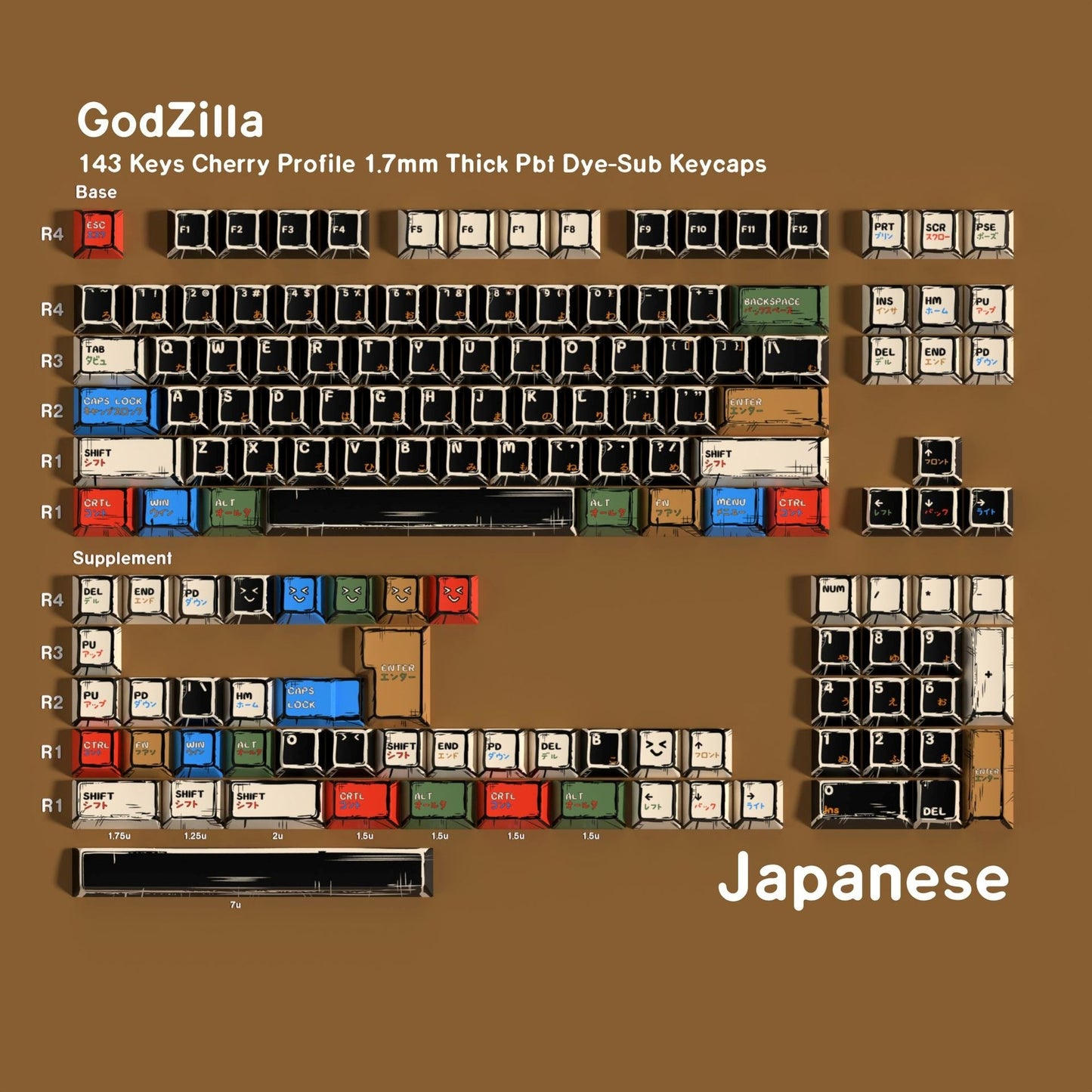 Godzilla Comic Manga Cherry 1.7mm Thick Keycaps