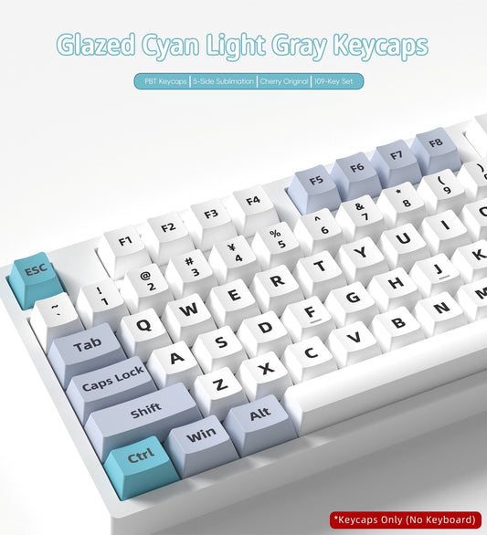 Glazed Cyan Light Gray Cherry PBT Keycaps
