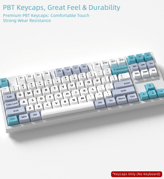 Glazed Cyan Light Gray Cherry PBT Keycaps