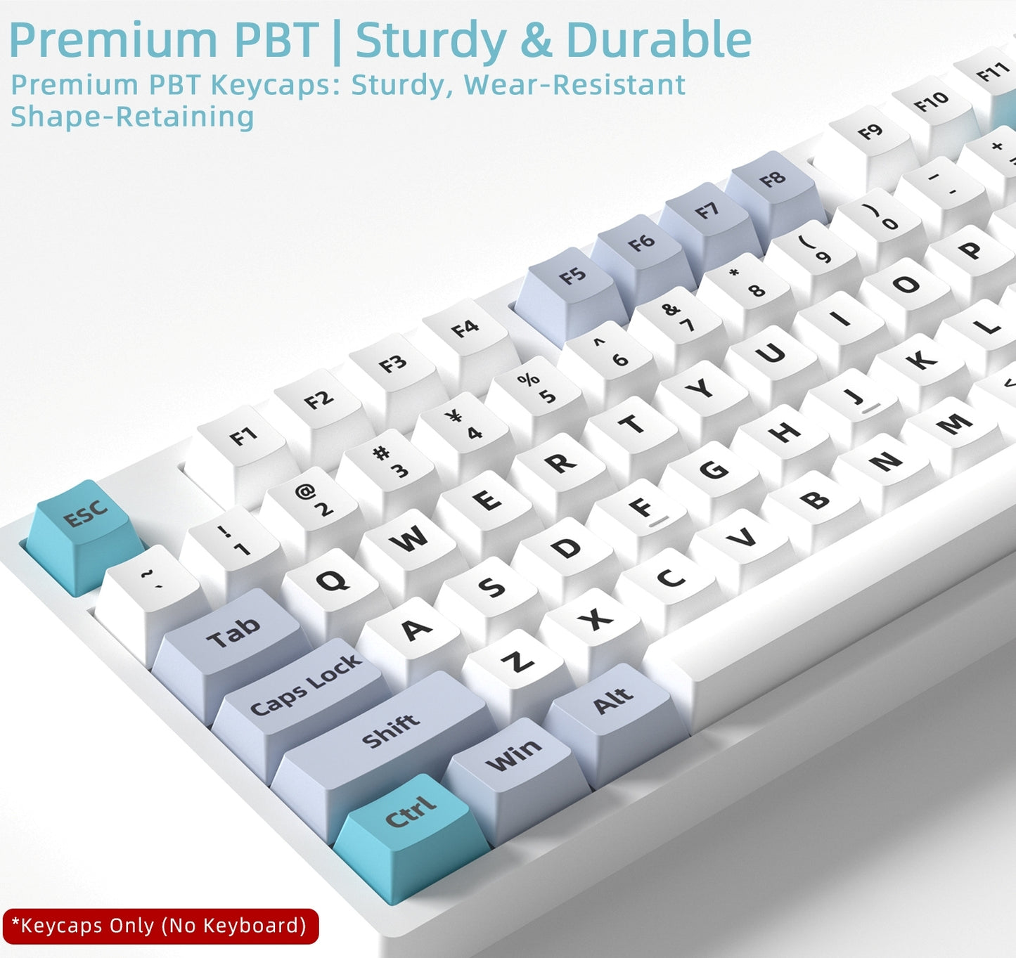 Glazed Cyan Light Gray Cherry PBT Keycaps