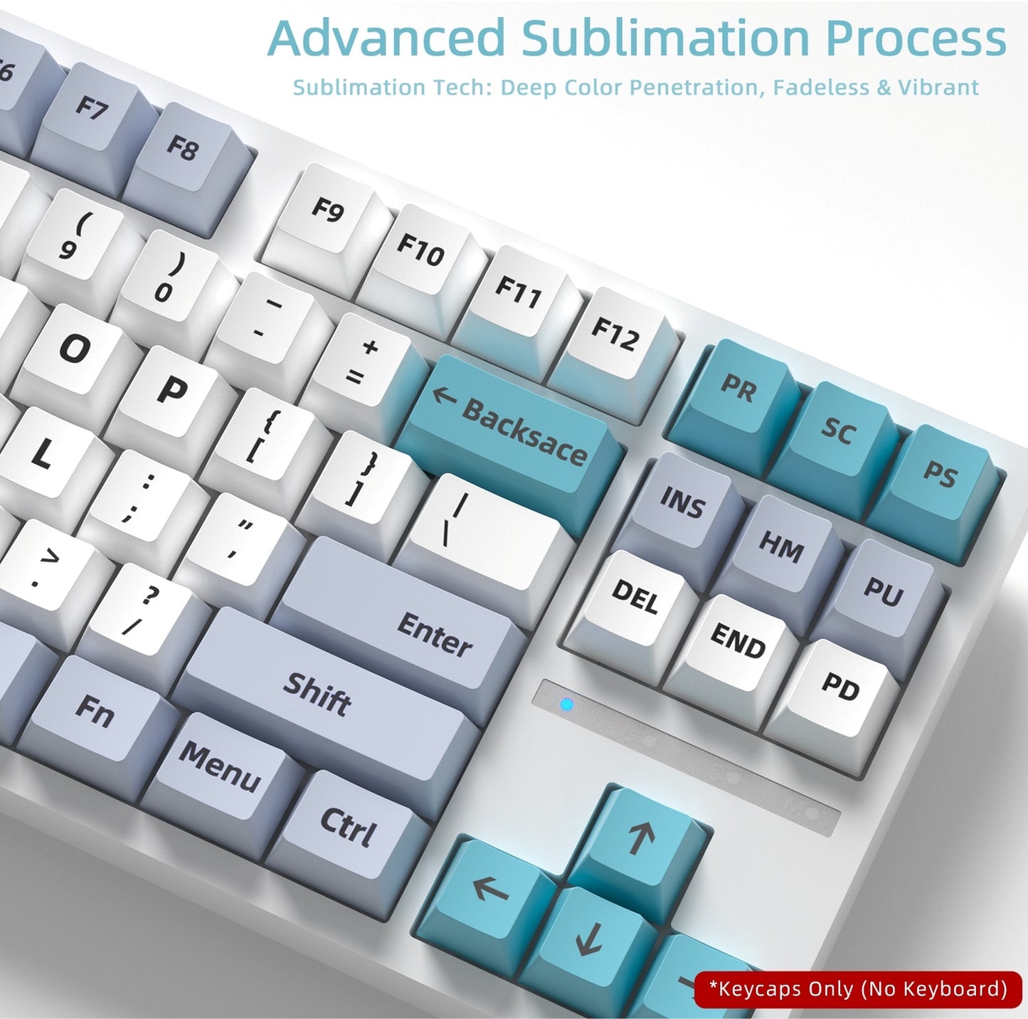 Glazed Cyan Light Gray Cherry PBT Keycaps