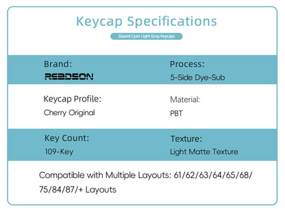 Glazed Cyan Light Gray Cherry PBT Keycaps