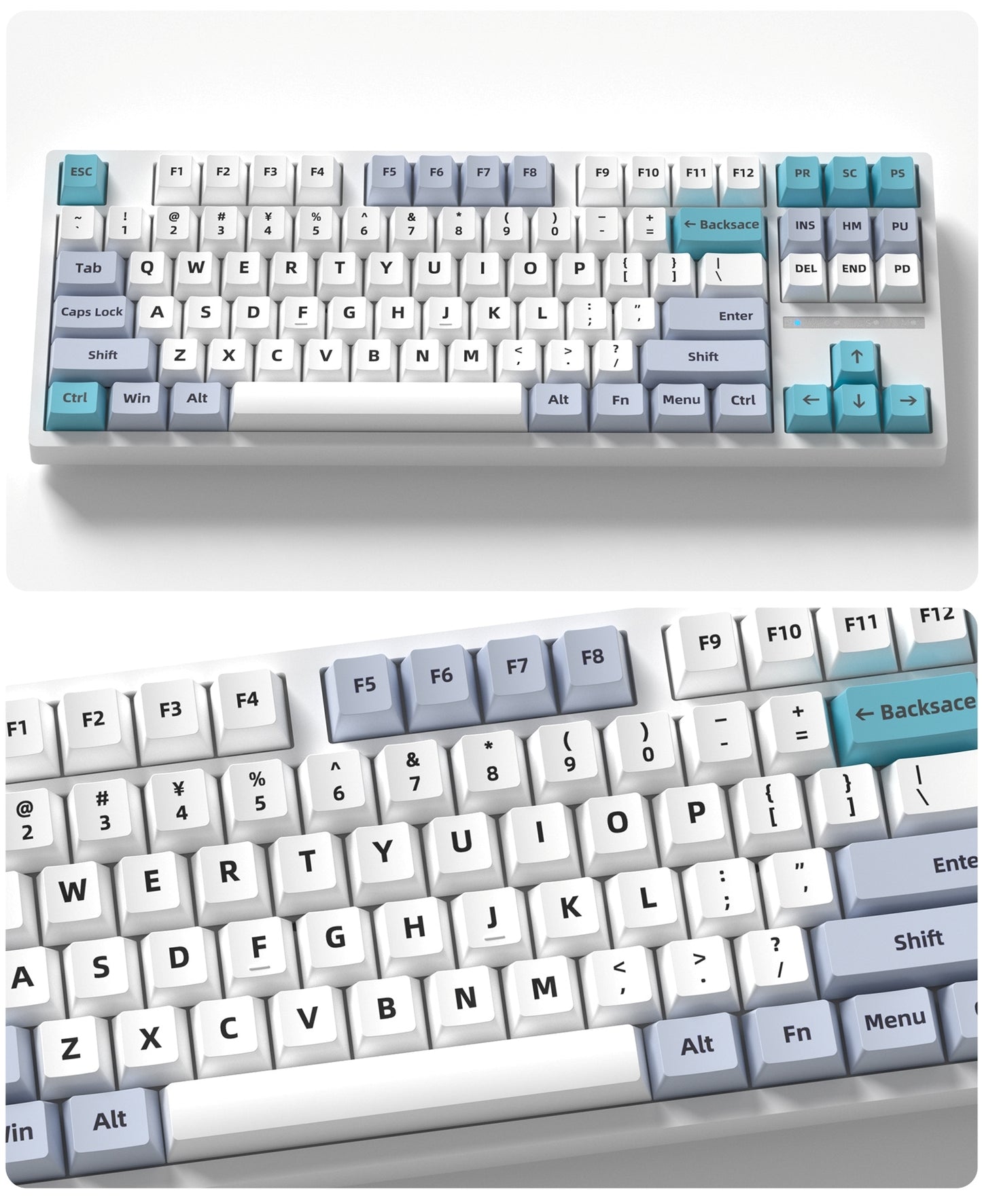 Glazed Cyan Light Gray Cherry PBT Keycaps