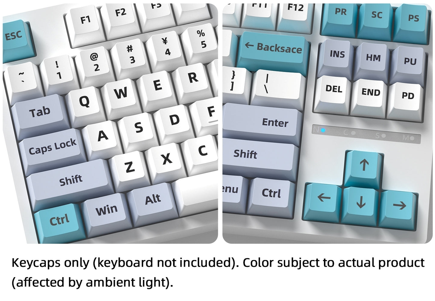 Glazed Cyan Light Gray Cherry PBT Keycaps
