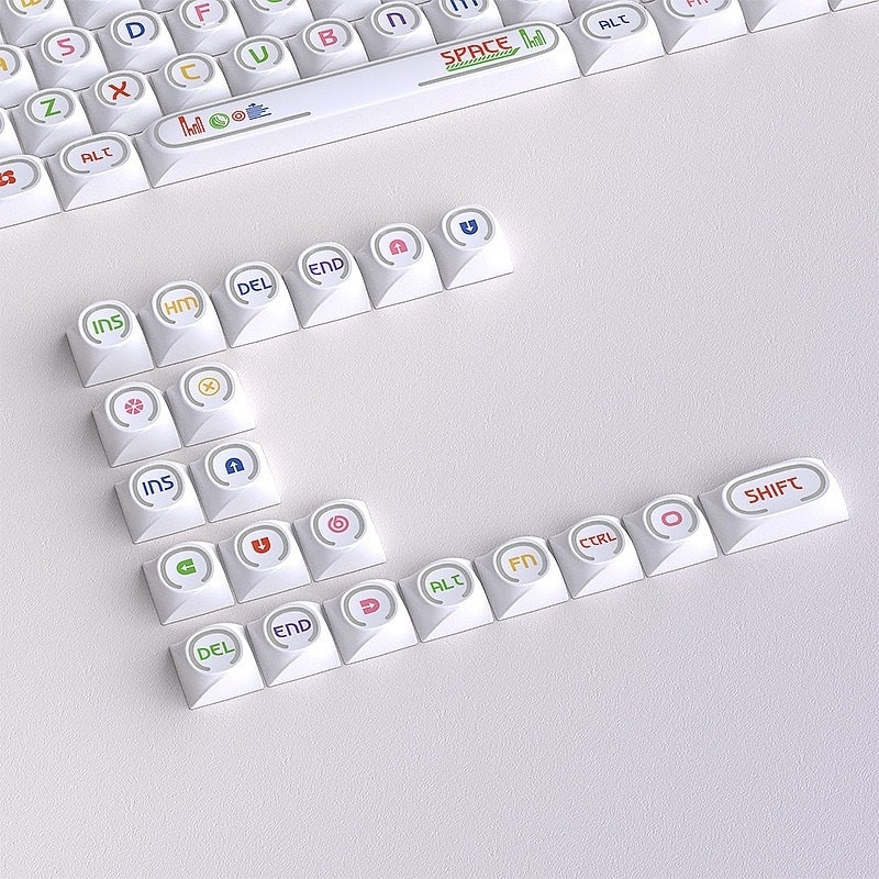 Unique White Rotary Shape Thick PBT Keycaps Shinethrough Ring