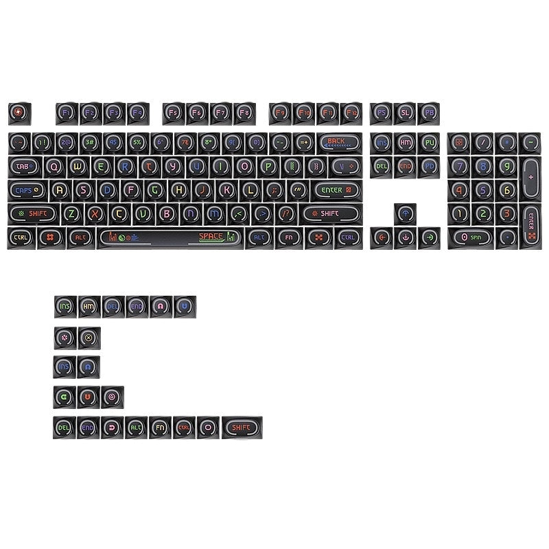 Unique Black Rotary Shape Thick PBT Keycaps Shinethrough Ring