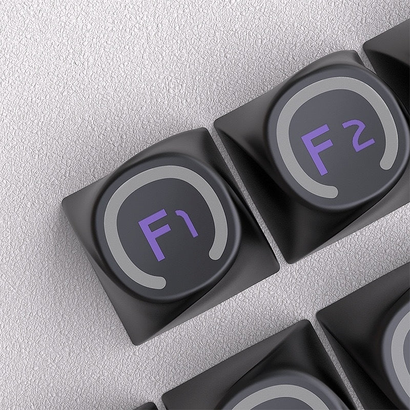 Unique Black Rotary Shape Thick PBT Keycaps Shinethrough Ring