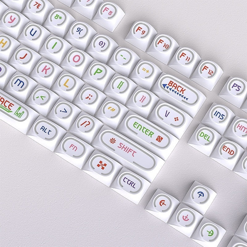 Unique White Rotary Shape Thick PBT Keycaps Shinethrough Ring