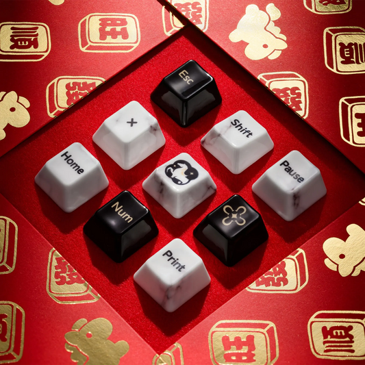 Premium Full Ceramic White Marble Cherry Keycaps With Collector Storage Box