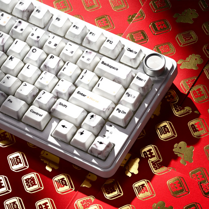 Premium Full Ceramic White Marble Cherry Keycaps With Collector Storage Box