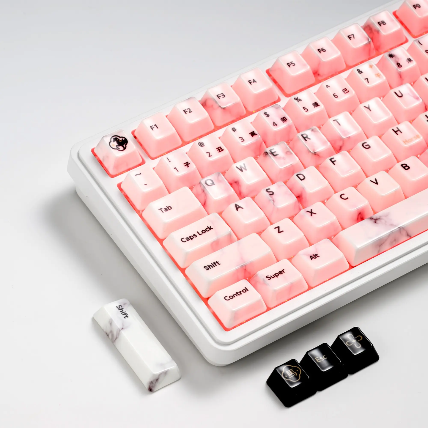 Premium Full Ceramic White Marble Cherry Keycaps With Collector Storage Box