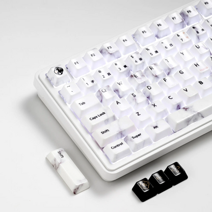 Premium Full Ceramic White Marble Cherry Keycaps With Collector Storage Box