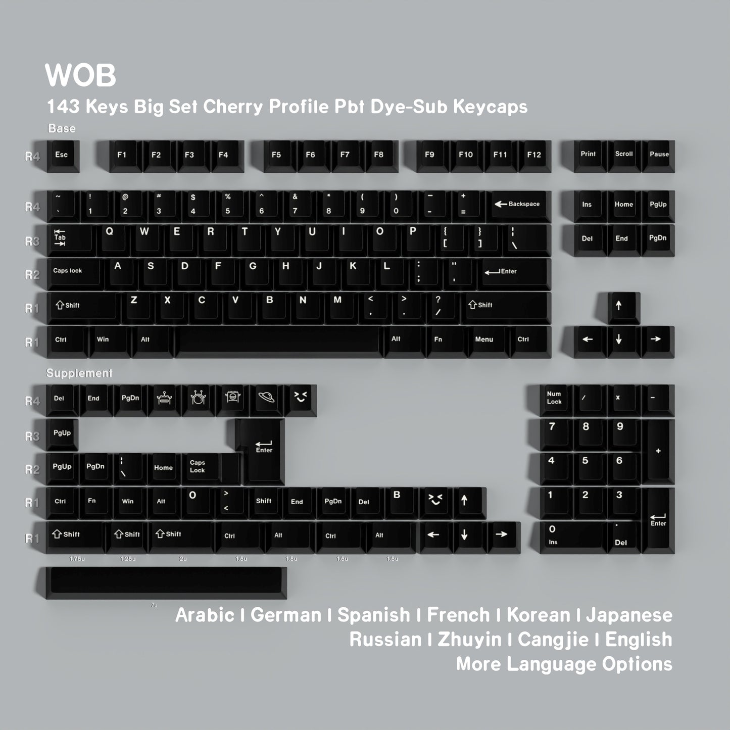 WOB Noir 1.7mm Thick Japanese English PBT Keycaps