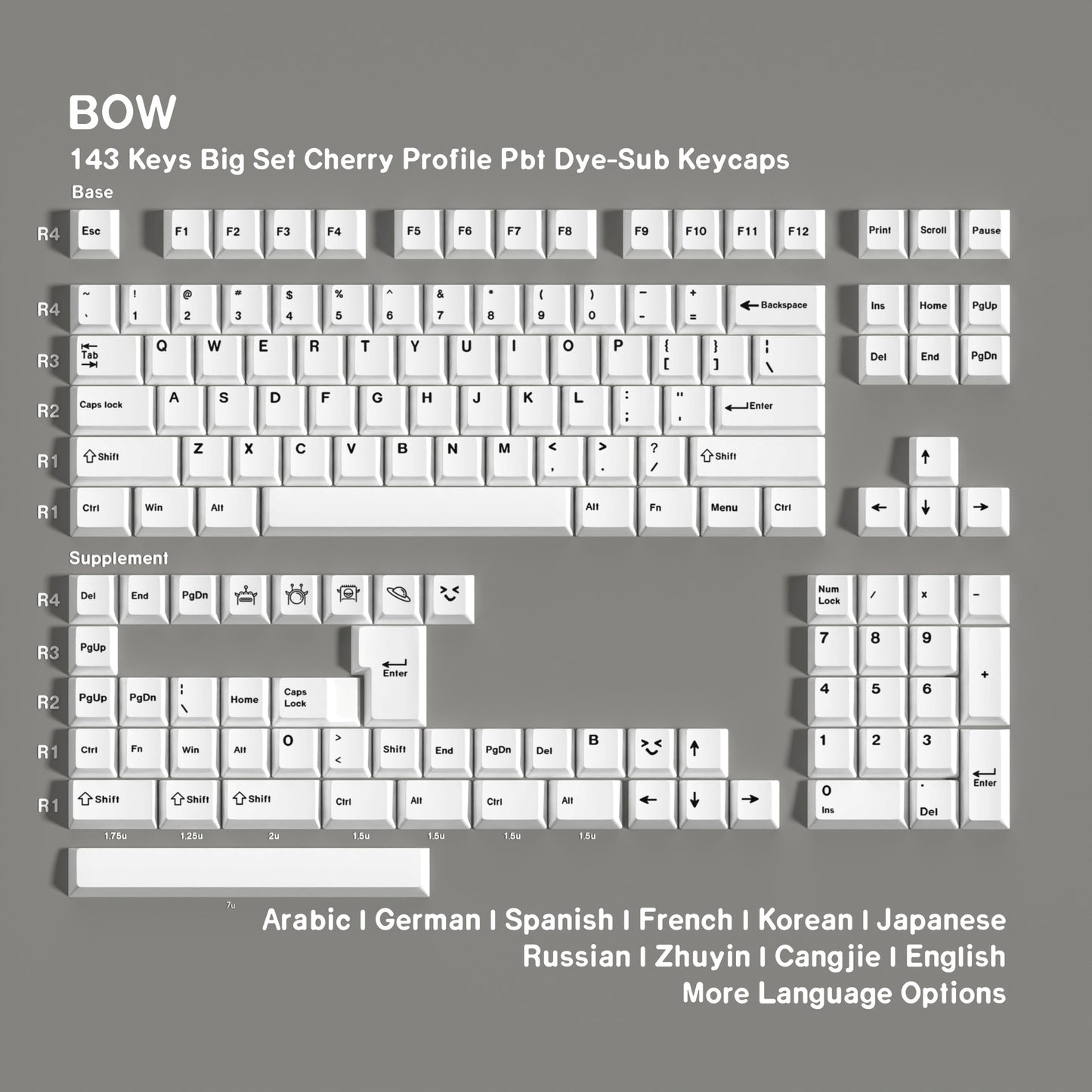 BOW Arctic 1.7mm Thick Japanese English PBT Keycaps