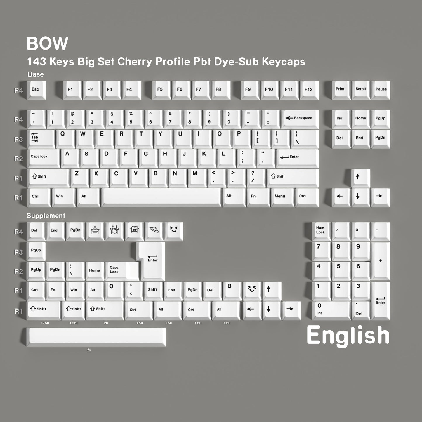 BOW Arctic 1.7mm Thick Japanese English PBT Keycaps