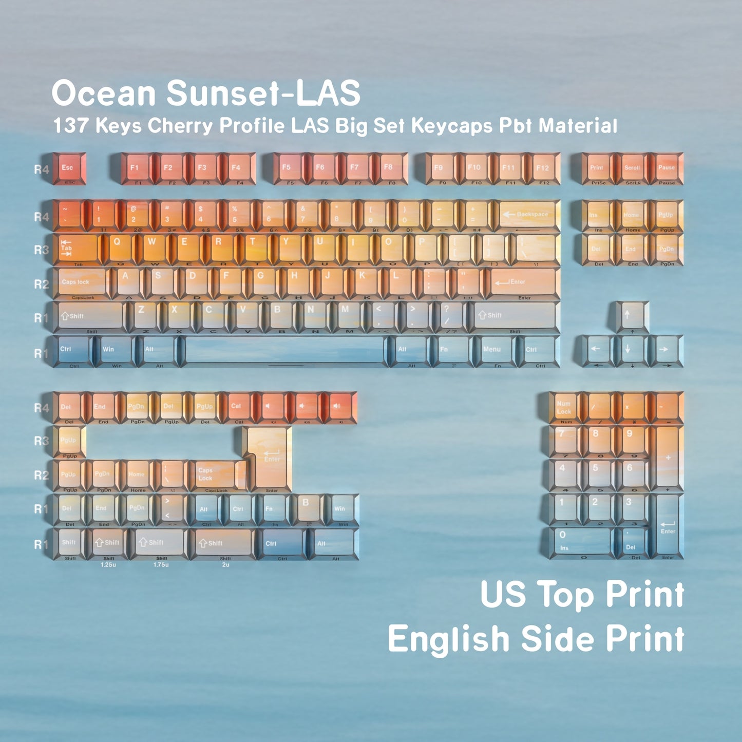 Ocean Sunset Prism Cherry Dual Legends Backlit Keycaps