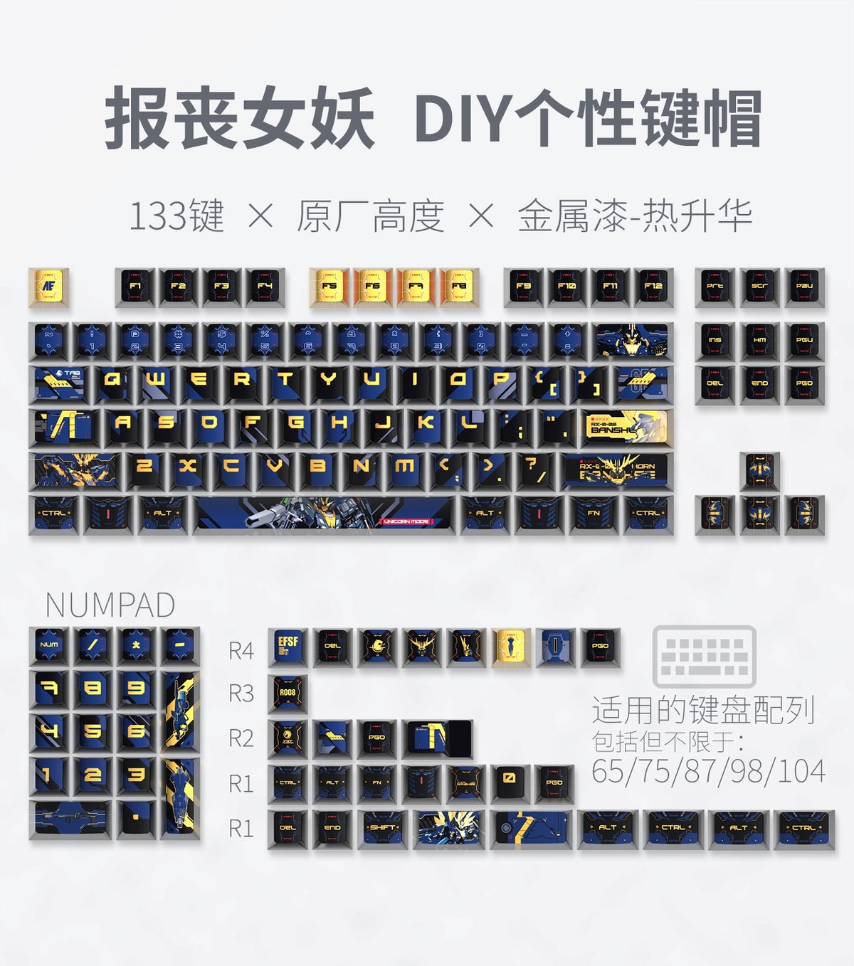 Banshee Project RX-O Gundam Quality Metallic Paint Cherry PBT Keycaps