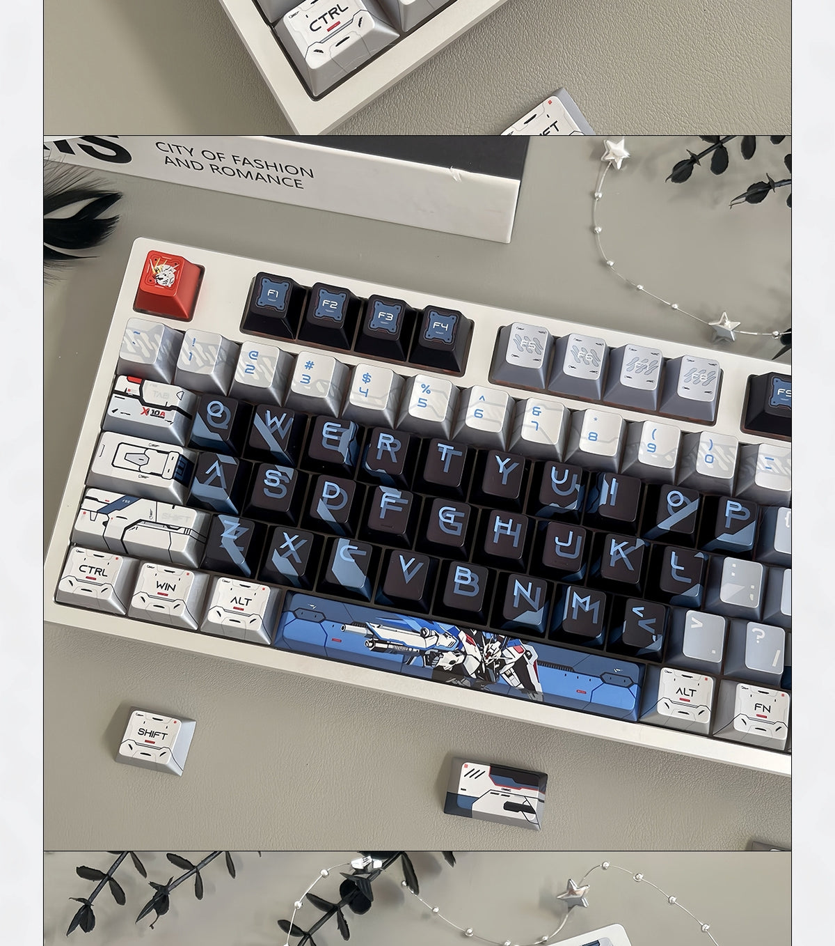 Freedom Gundam Quality Metallic Paint Cherry PBT Keycaps