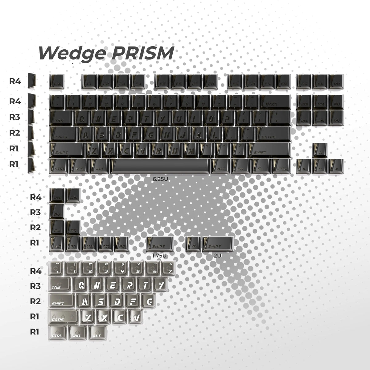 XVX Wedge PRISM Black Shine-Through Double-Shot ABS+PC Keycap Set