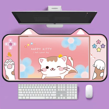 Cat Ear Shape Happy Kitty 800x400x4mm Deskmat