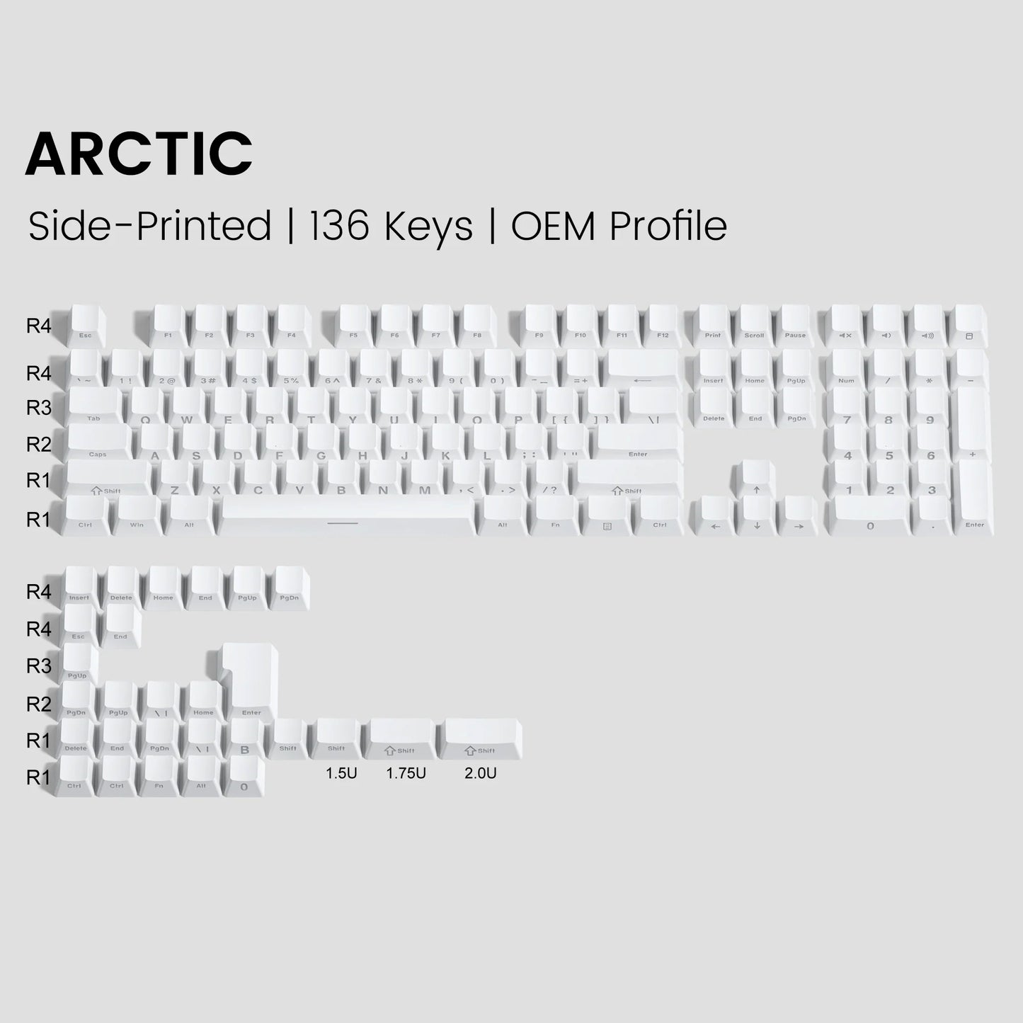Arctic Pure White Side Backlit Doubleshot PBT Keycaps