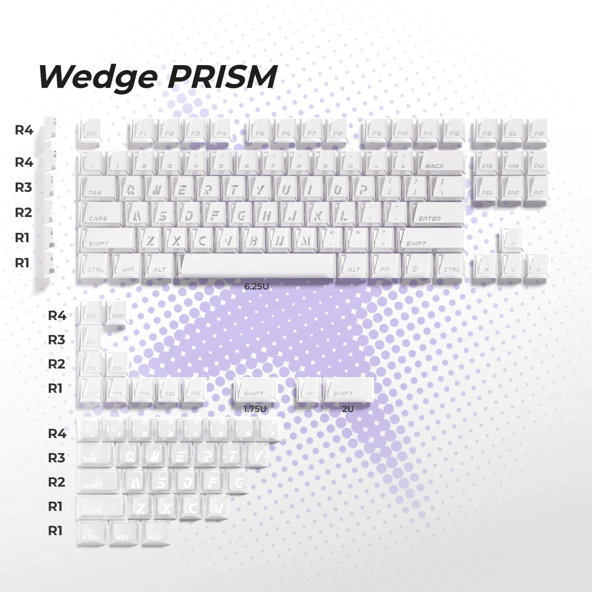 XVX Wedge PRISM White Shine-Through Double-Shot ABS+PC Keycap Set