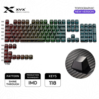 PREMIUM Black Topographic Shinethrough OEM Profile IMD Tech Keycap Set