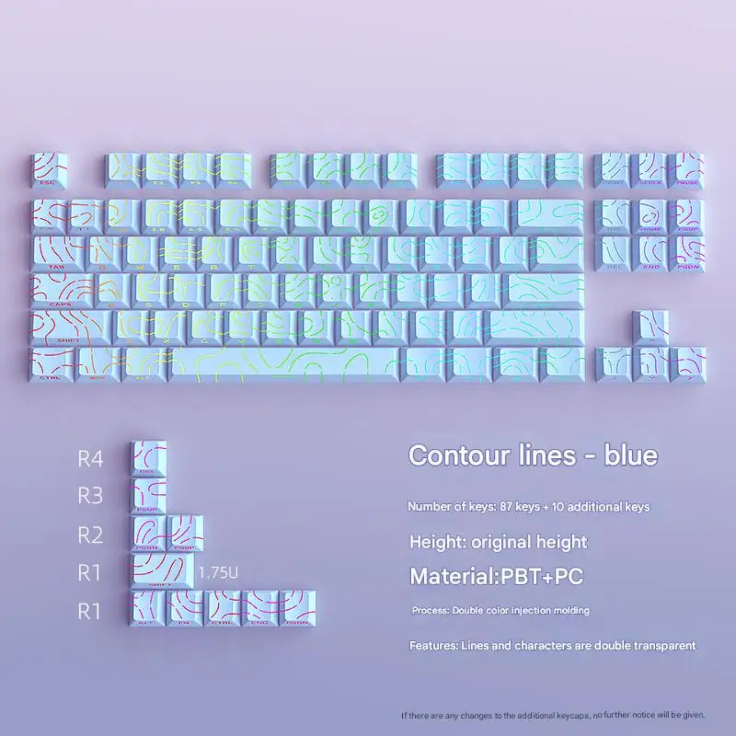 Pastel Blue Topography Line Crack Side Backlit Keycaps