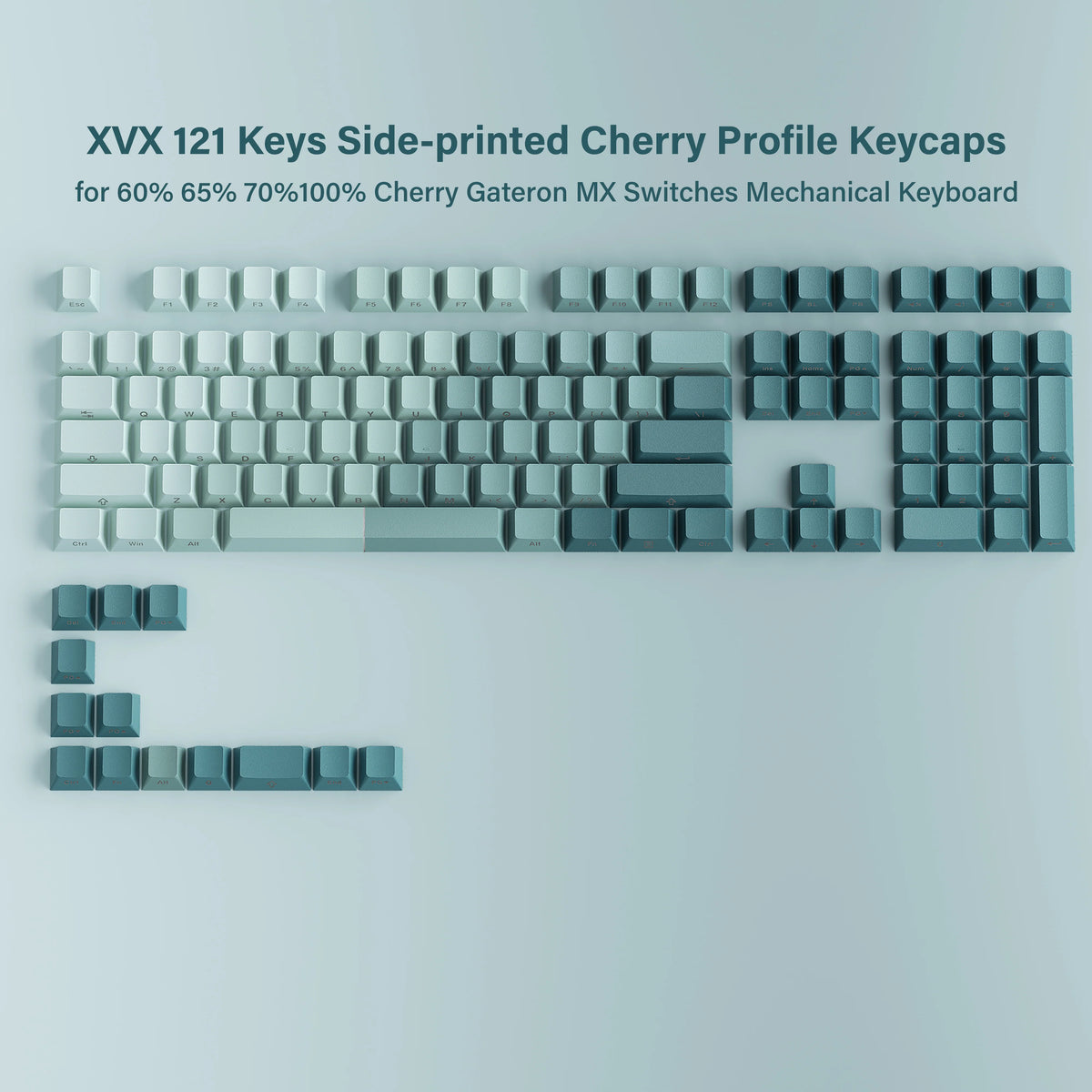 XVX Cyan Gradient X-Axis Series Side-Printed Cherry Profile Backlit Keycaps