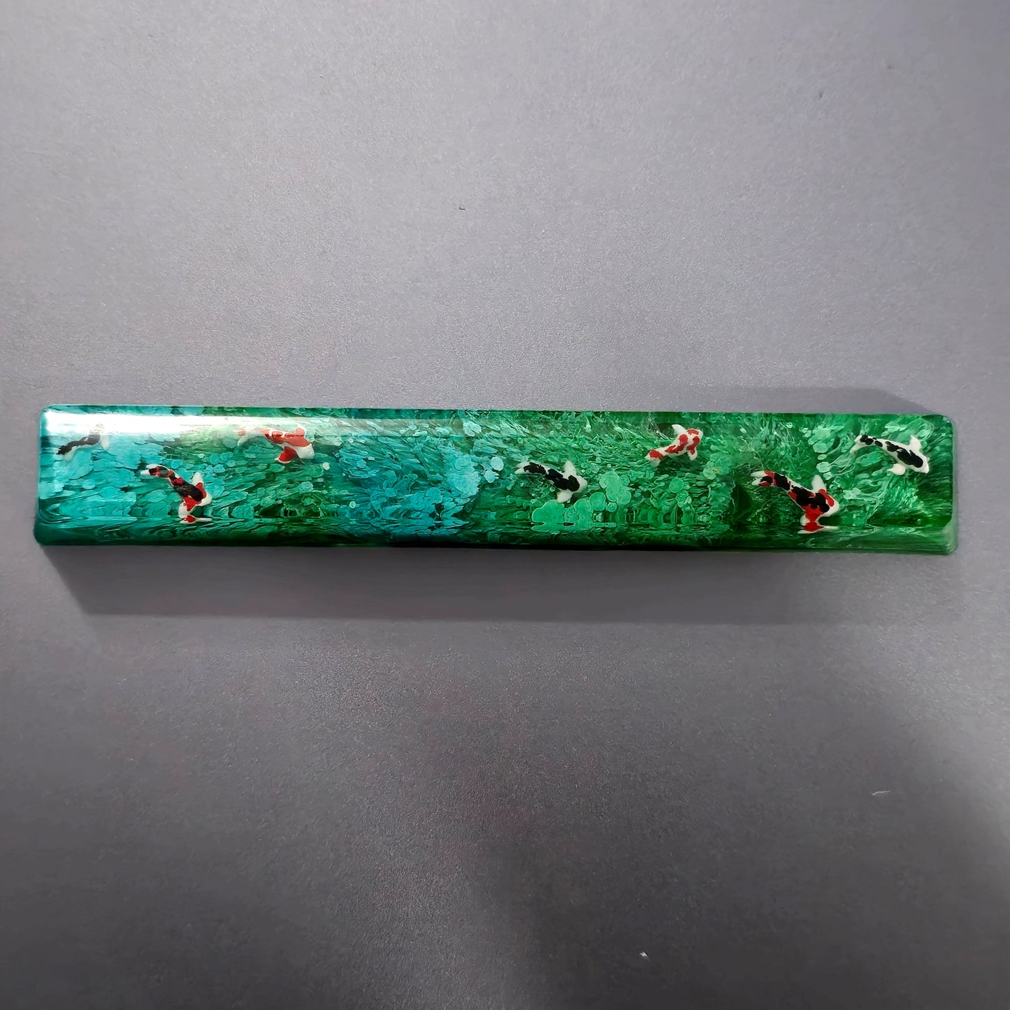 Koi Fish Green Blue Resin Artisan Spacebar 6.25u Keycap