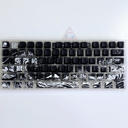 Black Kanagawa Pattern & Letter Shine Through Shinethrough Doubleshot Keycaps