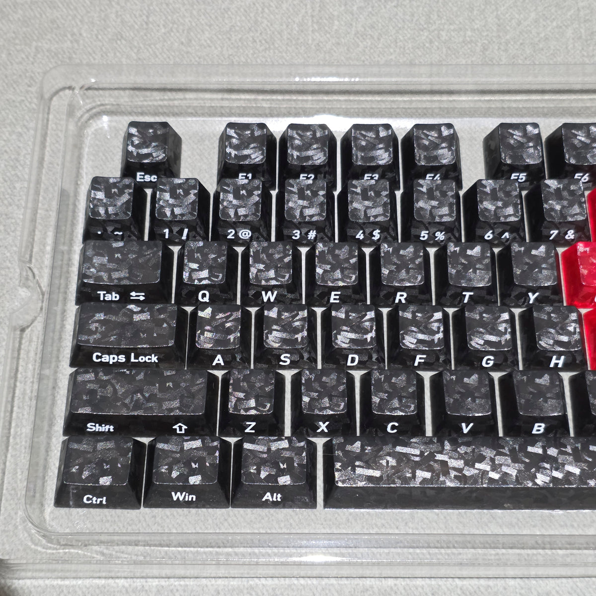 Black Carbon With Red Heart Side Legends Cherry Translucent Thick Keycaps