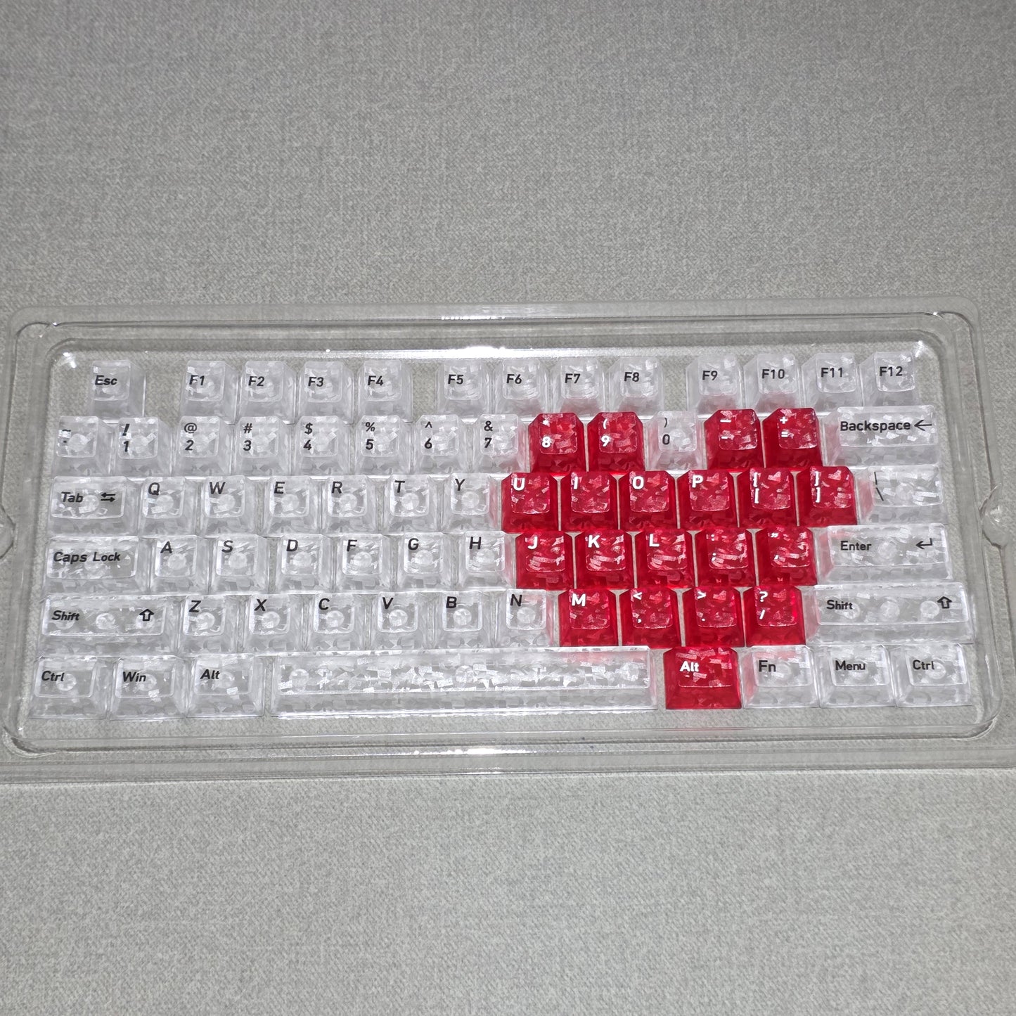 White Carbon With Red Heart Cherry Translucent Thick Keycaps