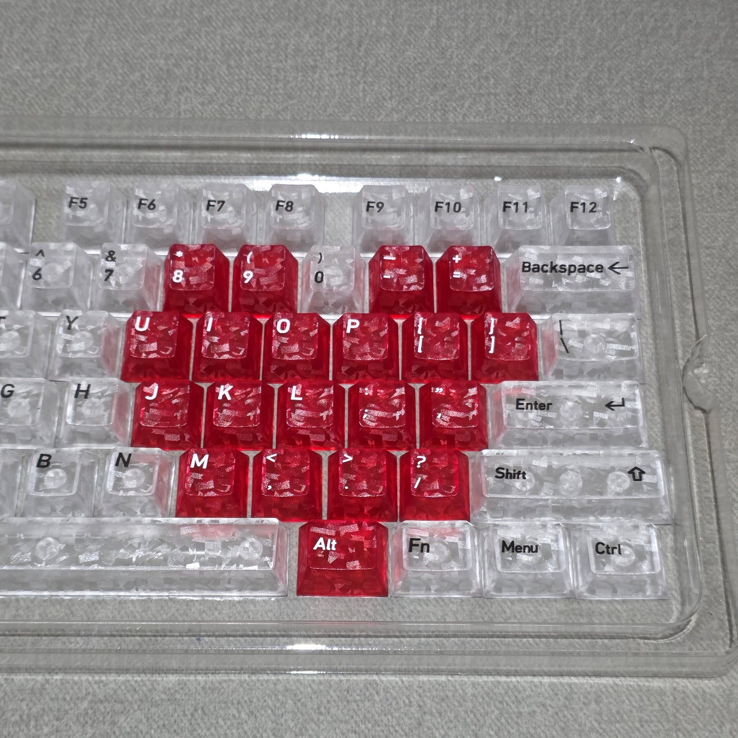 White Carbon With Red Heart Cherry Translucent Thick Keycaps