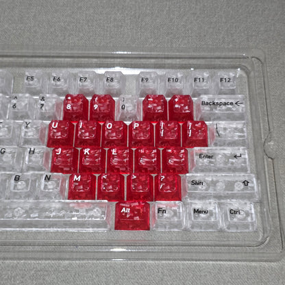 White Carbon With Red Heart Cherry Translucent Thick Keycaps