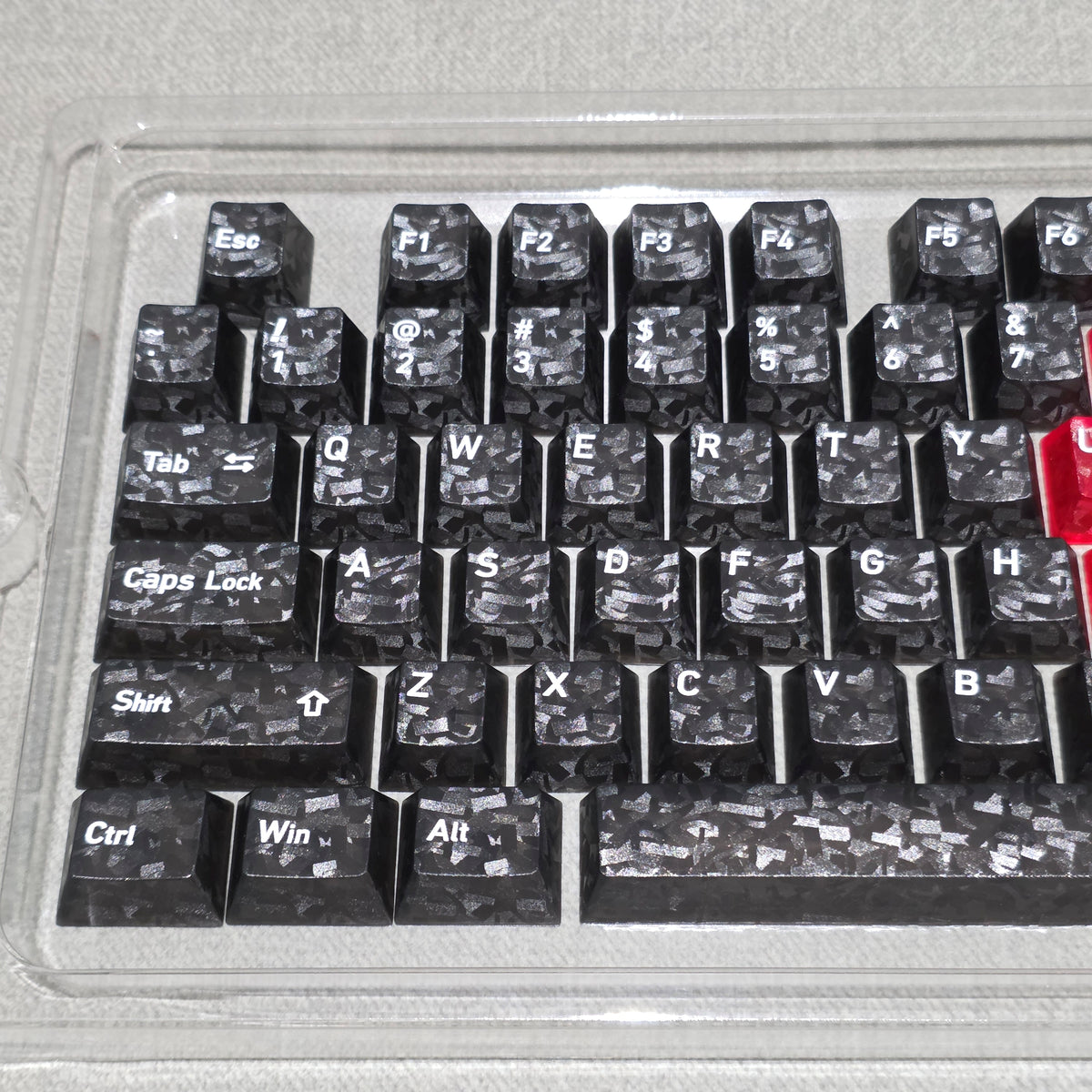 Black Carbon With Red Heart Cherry Thick Translucent Keycaps