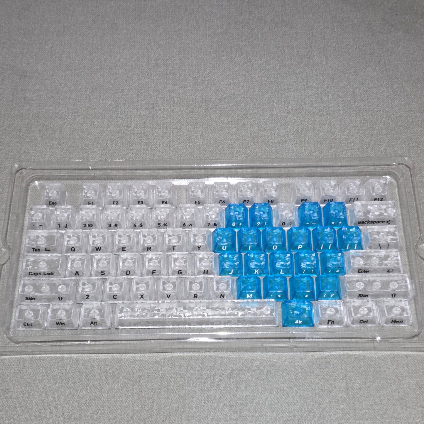 White Carbon With Blue Heart Side Legends Cherry Translucent Thick Keycaps