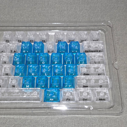 White Carbon With Blue Heart Side Legends Cherry Translucent Thick Keycaps