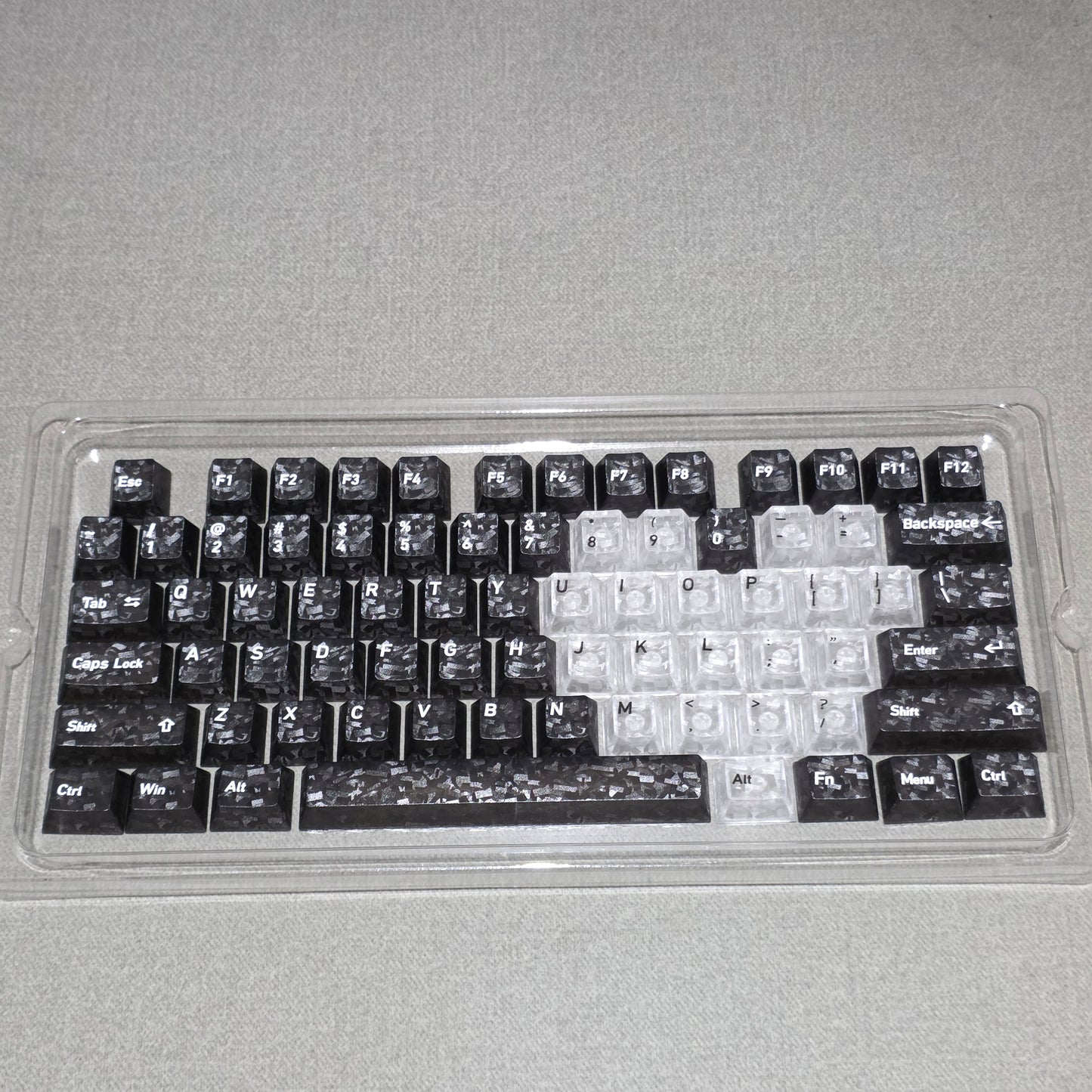 Black Carbon With White Heart Cherry Thick Translucent Keycaps