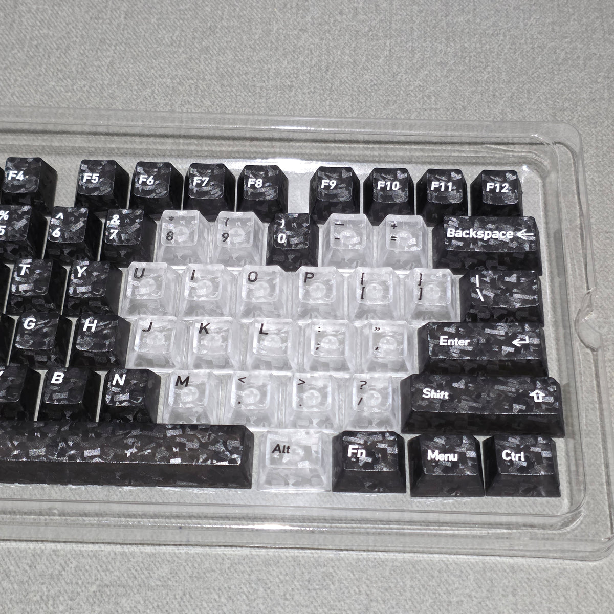 Black Carbon With White Heart Cherry Thick Translucent Keycaps