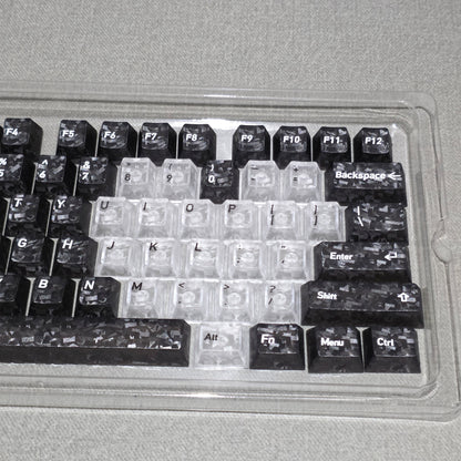 Black Carbon With White Heart Cherry Thick Translucent Keycaps