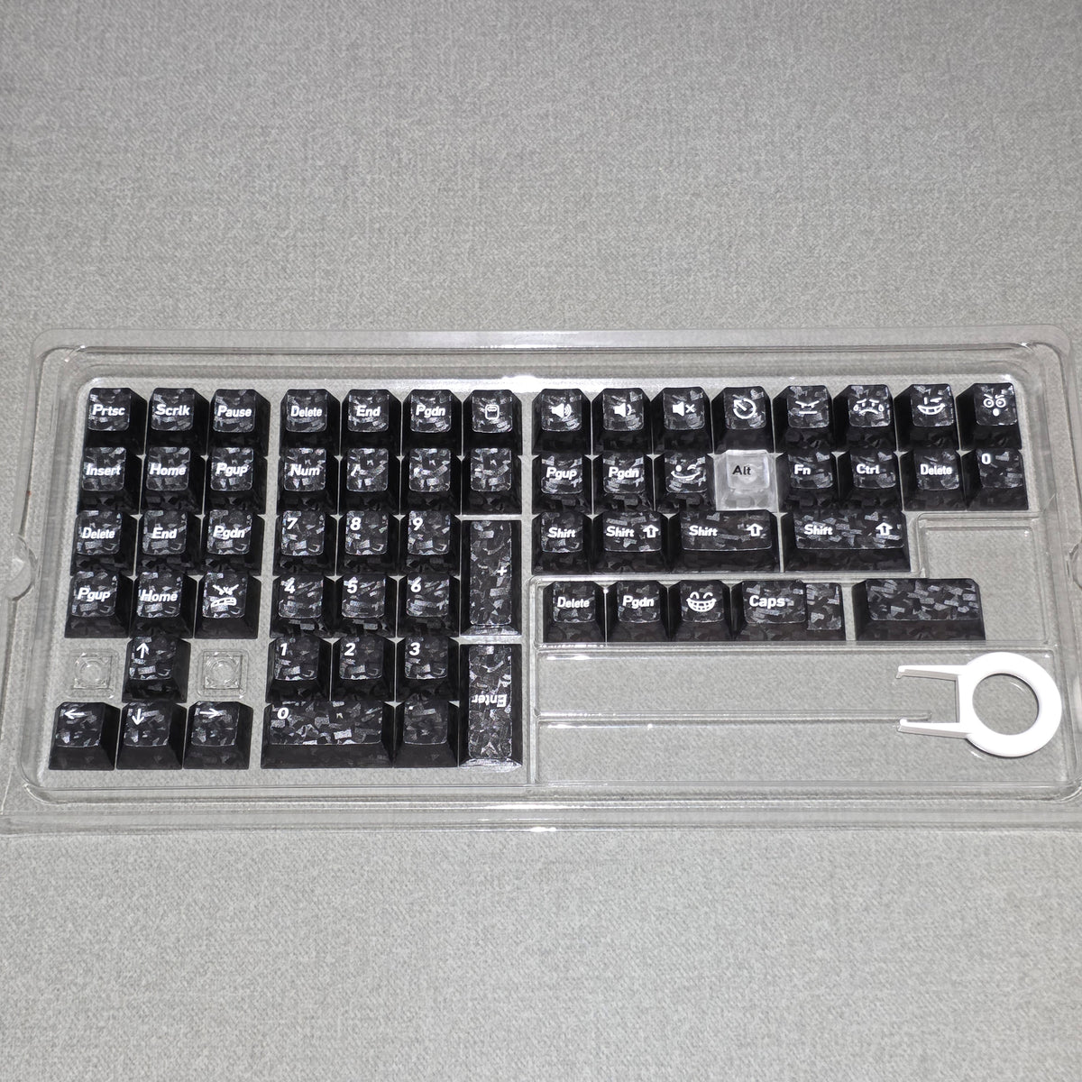 Black Carbon With White Heart Cherry Thick Translucent Keycaps