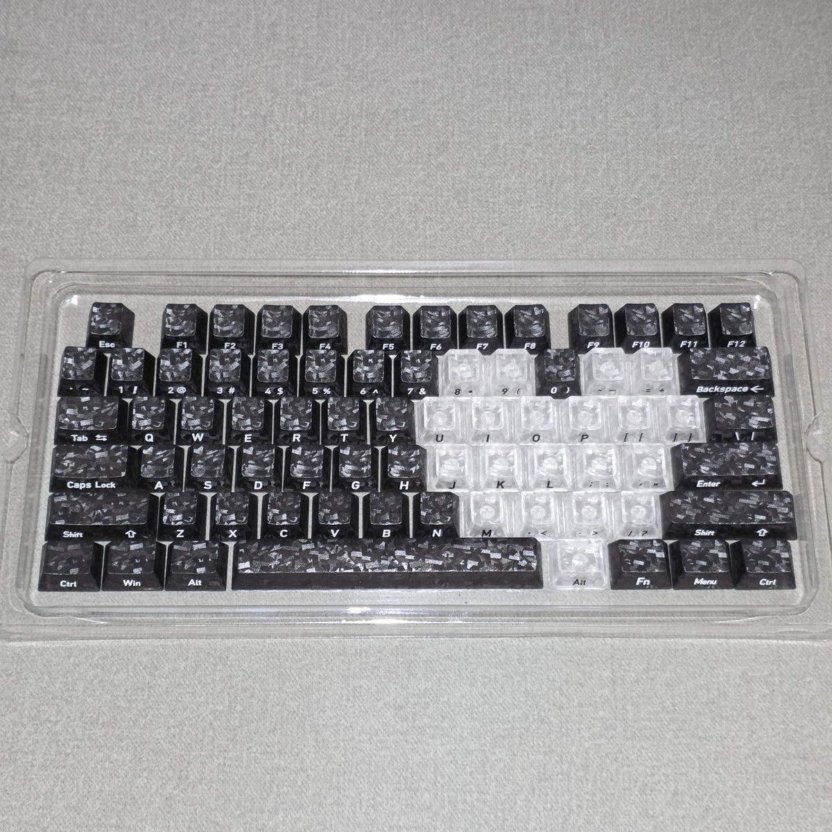 Black Carbon With White Heart Side Legends Cherry Translucent Thick Keycaps